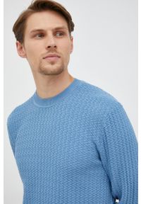 Hugo - HUGO sweter bawełniany męski. Okazja: na co dzień. Kolor: niebieski. Materiał: bawełna. Długość rękawa: długi rękaw. Długość: długie. Styl: casual