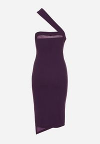 Born2be - Fioletowa Dopasowana Sukienka z Asymetrycznym Dekoltem i Rozcięciem na Nogę Ersenllia. Okazja: na imprezę. Kolor: fioletowy. Typ sukienki: asymetryczne. Styl: elegancki, wizytowy #5