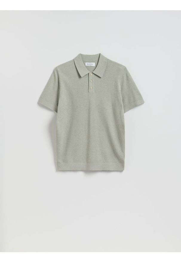 Reserved - Sweter polo z bawełną - jasnozielony. Typ kołnierza: polo. Kolor: zielony. Materiał: bawełna