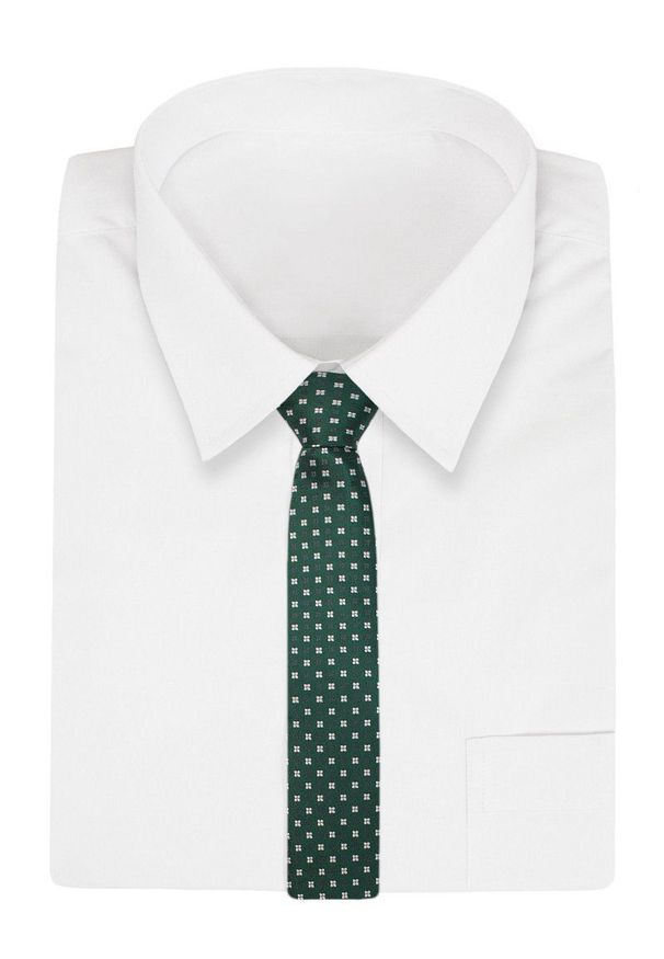 Alties - Zielony Elegancki, Męski Krawat -ALTIES- 7cm, Klasyczny, w Biało-Granatowe Kwiatki. Kolor: niebieski. Materiał: tkanina. Wzór: kwiaty. Styl: klasyczny, elegancki