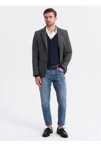 Ombre Clothing - Męska marynarka w kratę z dodatkiem wełny - grafitowa V2 OM-BLZB-0117 - XXL. Kolor: szary. Materiał: wełna #5