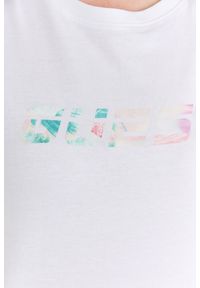 Guess - GUESS Biały t-shirt damski bawełniany z kolorowym logo, Rozmiar S. Kolor: biały. Materiał: bawełna. Wzór: kolorowy #4