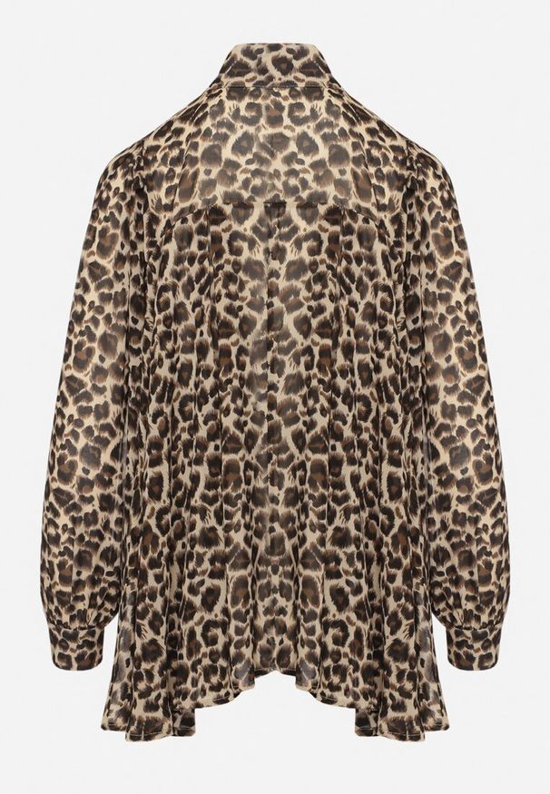 Born2be - Beżowa Koszula w Panterkę z Wiązaniem pod Szyją Nevlita. Okazja: na spotkanie biznesowe, do pracy. Kolor: beżowy. Materiał: jeans. Długość rękawa: długi rękaw. Długość: długie. Wzór: motyw zwierzęcy. Styl: biznesowy, elegancki