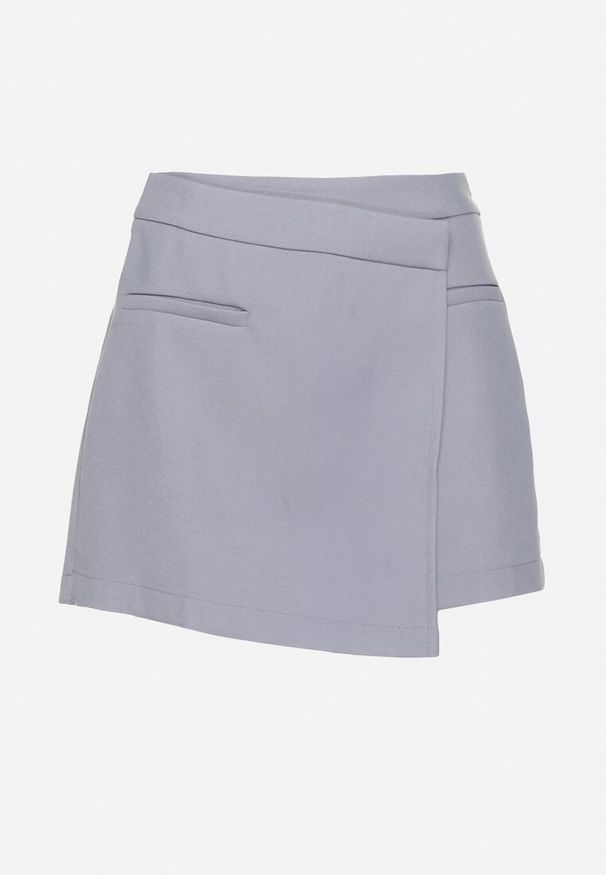 Born2be - Niebieskie Spódnico-Szorty o Asymetrycznym Kroju z Imitacją Kieszeni Tulzeki. Okazja: na co dzień. Kolor: niebieski. Styl: casual, elegancki
