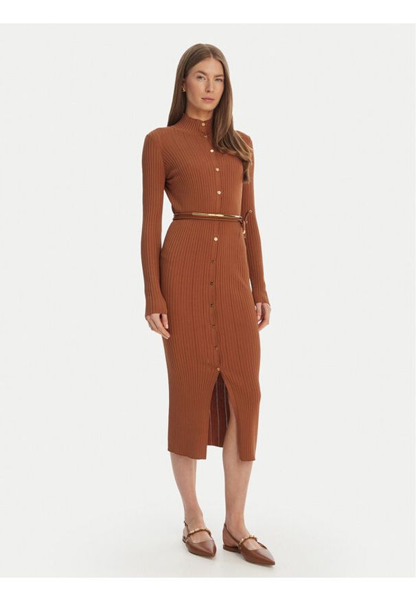 Elisabetta Franchi Sukienka dzianinowa AM-15S-61E2-V490 Brązowy Regular Fit. Kolor: brązowy. Materiał: wiskoza