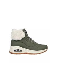 skechers - Buty zimowe damskie, Uno Rugged - Fall Air. Wysokość cholewki: za kostkę. Zapięcie: sznurówki. Kolor: zielony. Materiał: materiał. Szerokość cholewki: normalna. Sezon: zima. Sport: turystyka piesza