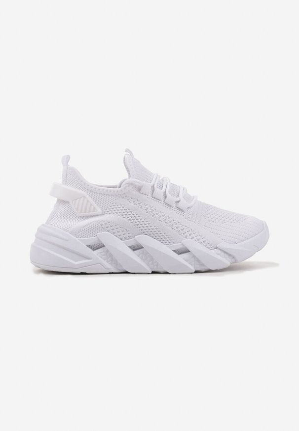 Born2be - Białe Sneakersy na Grubej Podeszwie z Tłoczeniem Tatinora. Okazja: na co dzień, na spacer. Kolor: biały. Materiał: jeans. Sport: turystyka piesza