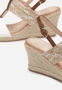 Renee - Białe Sandały na Koturnie ze Sznurka z Ozdobnym Paskiem z Imitacji Zamszu Mehna. Zapięcie: pasek. Kolor: biały. Materiał: zamsz. Sezon: lato. Obcas: na koturnie #4