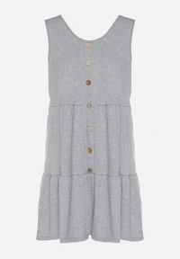 Born2be - Szara Sukienka o Rozkloszowanym Kroju na Szerokich Ramiączkach z Guzikami Saniella. Okazja: na co dzień. Kolor: szary. Długość rękawa: na ramiączkach. Typ sukienki: rozkloszowane. Styl: klasyczny, casual, elegancki #3