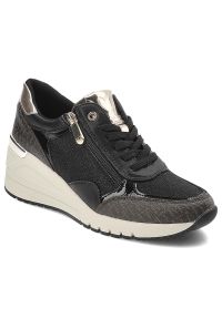 Czarne Sneakersy Marco Tozzi Eleganckie Obuwie Damskie Na Koturnie. Kolor: czarny. Obcas: na koturnie