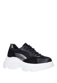 Casu - Czarne buty sportowe sneakersy sznurowane casu. Kolor: wielokolorowy, czarny. Materiał: skóra ekologiczna, materiał. Szerokość cholewki: normalna