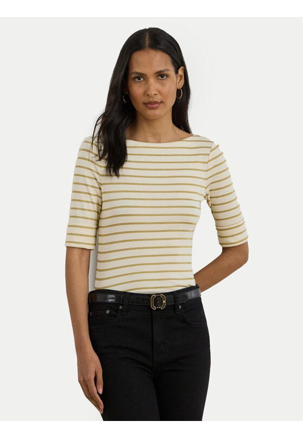 Lauren Ralph Lauren - LAUREN RALPH LAUREN Bluzka 200980044001 Beżowy Slim Fit. Kolor: beżowy. Materiał: bawełna