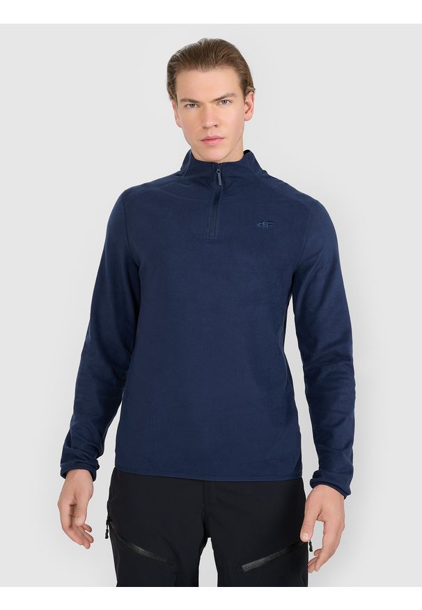 4f - 4F Bielizna termiczna polarowa (góra) męska - granatowa XXL. Typ kołnierza: kołnierzyk stójkowy. Kolor: niebieski. Materiał: polar. Sezon: zima. Sport: turystyka piesza