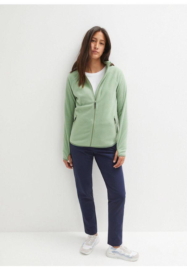 bonprix - Bluza rozpinana z polaru, z kieszeniami z zamkiem. Kolor: zielony. Materiał: polar
