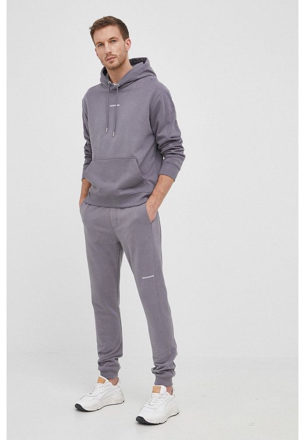 Calvin Klein Jeans Spodnie bawełniane męskie kolor szary gładkie. Kolor: szary. Materiał: bawełna. Wzór: gładki