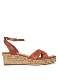TOMMY HILFIGER - Tommy Hilfiger Espadryle Leather & Suede Mid Wedge Espad FW0FW08804 Brązowy. Kolor: brązowy. Materiał: skóra #1