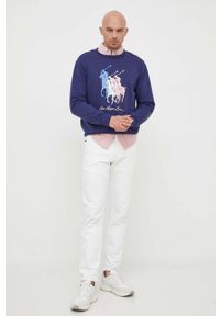 Polo Ralph Lauren bluza męska kolor granatowy z nadrukiem. Typ kołnierza: polo. Kolor: niebieski. Wzór: nadruk. Styl: klasyczny