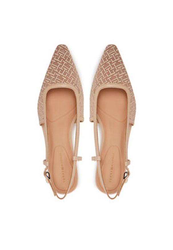 TOMMY HILFIGER - Tommy Hilfiger Czółenka Mono Squared Toe Kitten Slingb FW0FW08746 Beżowy. Kolor: beżowy. Materiał: materiał