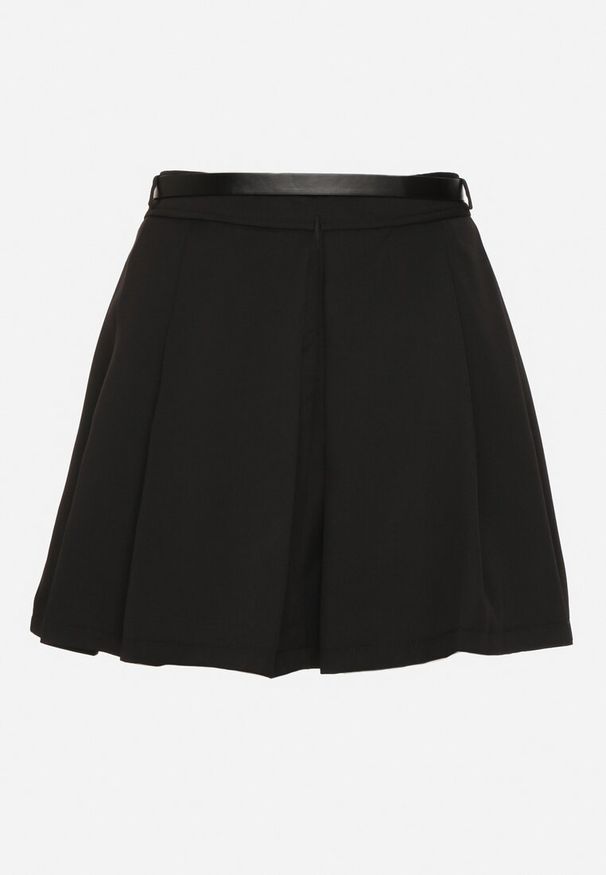 Born2be - Czarna Spódnica Rozkloszowana z Paskiem i Podszewką Imitującą Szorty Rasllia. Okazja: na co dzień. Kolor: czarny. Styl: elegancki, casual, klasyczny