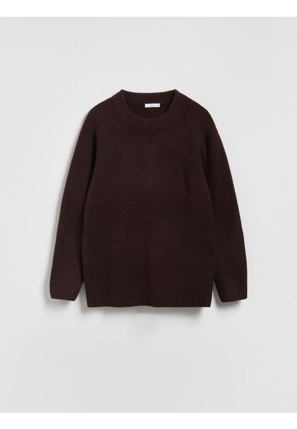 Reserved - Gładki sweter - brązowy. Kolor: brązowy. Materiał: wełna, dzianina. Wzór: gładki
