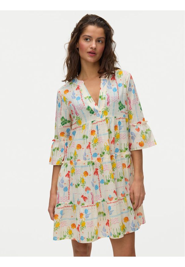 Vero Moda Sukienka letnia Elena 10357444 Żółty jasny Regular Fit. Kolor: żółty. Materiał: bawełna. Sezon: lato