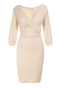 Born2be - Beżowa Sukienka Agathinca. Kolor: beżowy. Materiał: wiskoza, dzianina. Długość rękawa: długi rękaw. Długość: mini #4