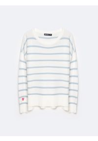 Big-Star - Sweter damski bawełniany błękitny Heartelia 400. Okazja: na co dzień. Kolor: niebieski. Materiał: bawełna. Wzór: haft, paski, ze splotem. Styl: casual, klasyczny #3