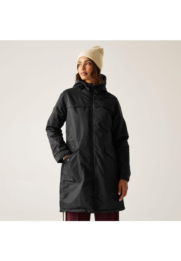 Kurtka przeciwdeszczowa z kapturem damska Regatta Romine II. Typ kołnierza: kaptur. Kolor: czarny. Sezon: zima