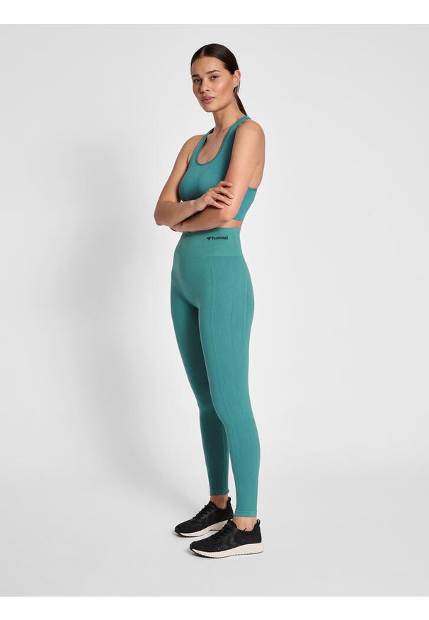Damskie wysokie legginsy Hummel TIF. Kolor: wielokolorowy, niebieski, zielony. Materiał: dzianina, materiał, tkanina. Wzór: jodełka