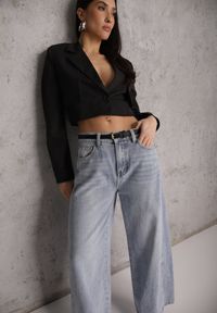 Renee - Niebieskie Jeansy Wide Leg z Bawełną i Wiskozą Zdobione Przeszyciami Hariola. Okazja: na co dzień. Stan: podwyższony. Kolor: niebieski. Wzór: aplikacja. Styl: casual, klasyczny #6