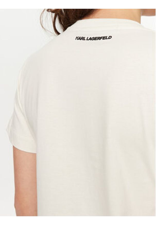 Karl Lagerfeld - KARL LAGERFELD T-Shirt A1W17129 Écru Regular Fit. Typ kołnierza: dekolt w karo. Materiał: bawełna