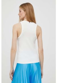 TOMMY HILFIGER - Tommy Hilfiger top damski kolor beżowy. Kolor: beżowy. Materiał: włókno, dzianina. Długość rękawa: na ramiączkach. Wzór: gładki #5