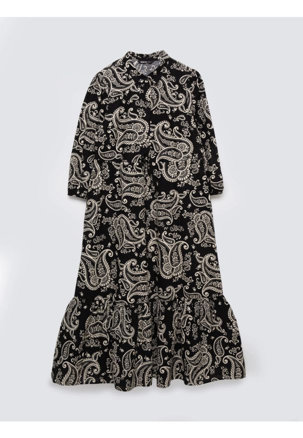 Big-Star - Sukienka damska midi ze wzorem paisley czarna Mazekin 907. Okazja: na co dzień. Kolor: czarny. Wzór: paisley. Typ sukienki: proste. Styl: boho, casual, klasyczny, elegancki. Długość: midi