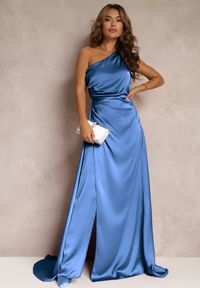 Renee - Niebieska Elegancka Sukienka na Jedno Ramię o Asymetrycznym Fasonie Leylane. Kolor: niebieski. Typ sukienki: asymetryczne. Styl: elegancki. Długość: maxi #3