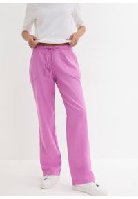 bonprix - Spodnie lniane z szerokimi nogawkami. Kolor: różowy. Materiał: len