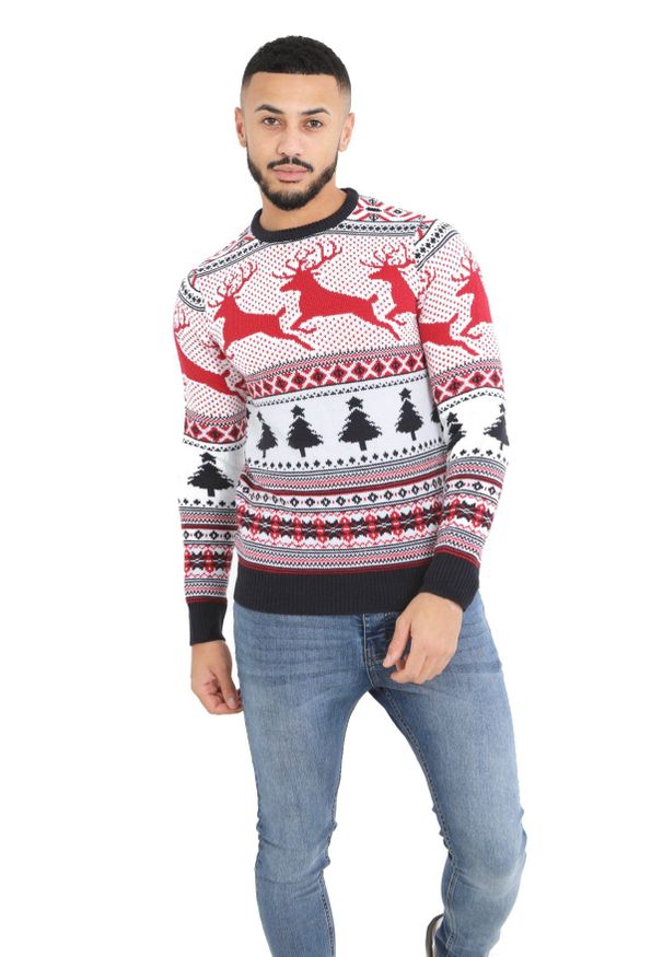 Kolorowy Sweter w Renifery, Świąteczny - Brave Soul. Kolor: wielokolorowy. Materiał: akryl. Wzór: kolorowy. Styl: wizytowy