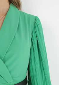 Born2be - Zielona Sukienka Rozkloszowana z Paskiem Aidyn. Kolor: zielony. Typ sukienki: kopertowe. Styl: elegancki. Długość: midi #2