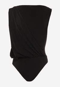 Renee - Czarne Body z Dekoltem Łódka Zdobione Marszczeniem i Aplikacją na Ramieniu Havrina. Okazja: na co dzień. Typ kołnierza: dekolt w łódkę. Kolor: czarny. Materiał: jeans. Wzór: aplikacja. Styl: casual #5