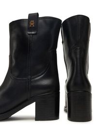 TOMMY HILFIGER - Tommy Hilfiger Botki Riding Lthr Mid Boot Block Heel FW0FW08776 Czarny. Kolor: czarny. Materiał: skóra #3