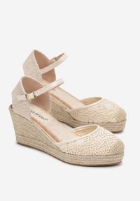 Renee - Beżowe Koronkowe Sandały na Koturnie z Plecionki Welina. Kolor: beżowy. Materiał: koronka. Obcas: na koturnie #5