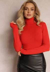 Renee - Pomarańczowy Golf Dzianinowy Apasge. Typ kołnierza: golf. Kolor: pomarańczowy. Materiał: dzianina. Długość rękawa: długi rękaw. Długość: długie. Styl: klasyczny