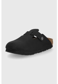 Birkenstock klapki Boston damskie kolor czarny. Nosek buta: okrągły. Kolor: czarny. Materiał: materiał, guma. Wzór: gładki