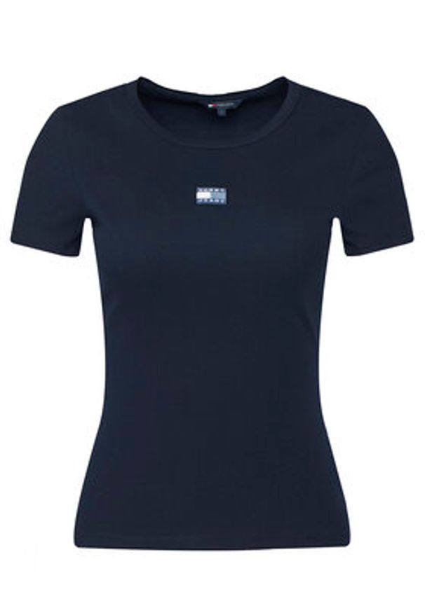 Tommy Jeans T-Shirt Badge DW0DW17881 Granatowy Slim Fit. Kolor: niebieski. Materiał: bawełna