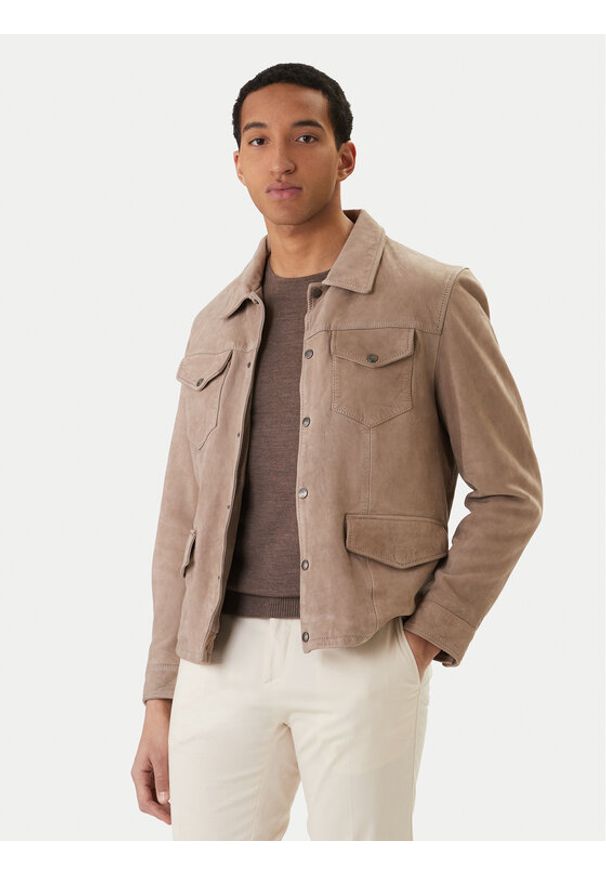 Milestone Kurtka skórzana Valerio 612205 60790 Beżowy Regular Fit. Kolor: beżowy. Materiał: welur