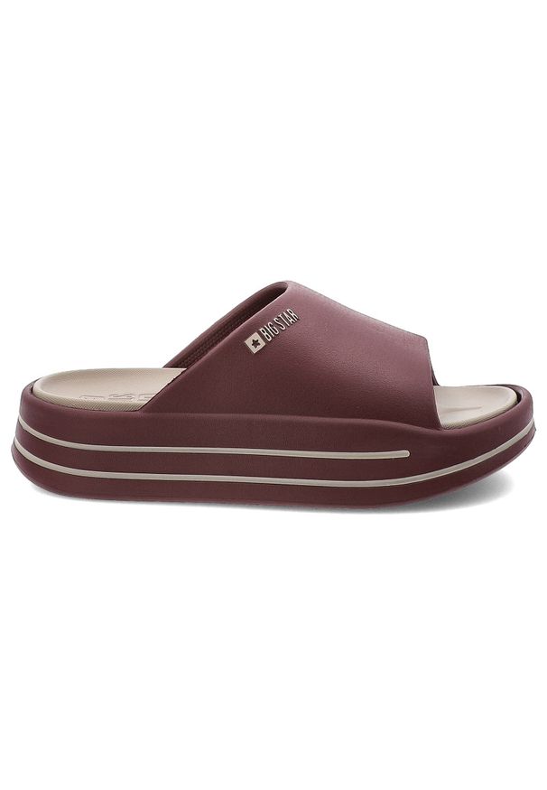 Big-Star - Klapki damskie Big Star, wodoodporne z tworzywa na platformie wsuwane na basen na wakacje, burgundowe, SS274425. Okazja: na co dzień, do domu, na spacer. Kolor: czerwony. Materiał: materiał. Sezon: lato. Obcas: na platformie. Styl: wakacyjny