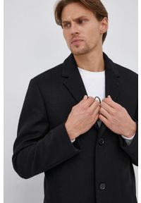 Calvin Klein Płaszcz wełniany kolor czarny przejściowy. Okazja: na co dzień. Kolor: czarny. Materiał: wełna. Wzór: gładki. Styl: casual #3