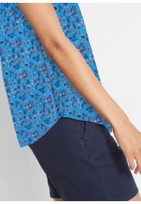 Shirt bawełniany "henley", krótki rękaw bonprix lodowy niebieski w kwiaty. Typ kołnierza: typu henley. Kolor: niebieski. Materiał: bawełna. Długość rękawa: krótki rękaw. Długość: krótkie. Wzór: kwiaty #4