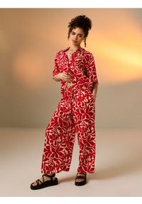 Sinsay - Wiskozowe spodnie wide leg - czerwony. Kolor: czerwony