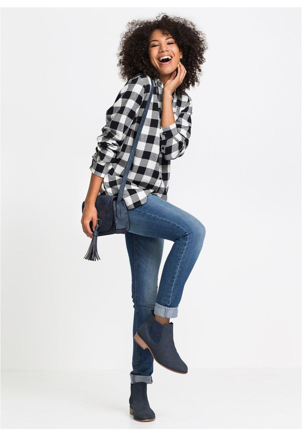 bonprix - Długa bluzka flanelowa z czystej bawełny. Kolor: biały. Materiał: bawełna. Długość: długie