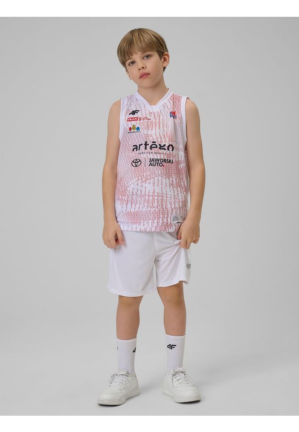 4f - 4F Koszulka meczowa replika domowa z sezonu 2025/26 dziecięca 4F x KS Basket 25 Bydgoszcz - biała 158/164 (12-14 lat). Kolor: biały. Materiał: materiał. Wzór: nadruk. Sezon: lato. Sport: fitness, koszykówka